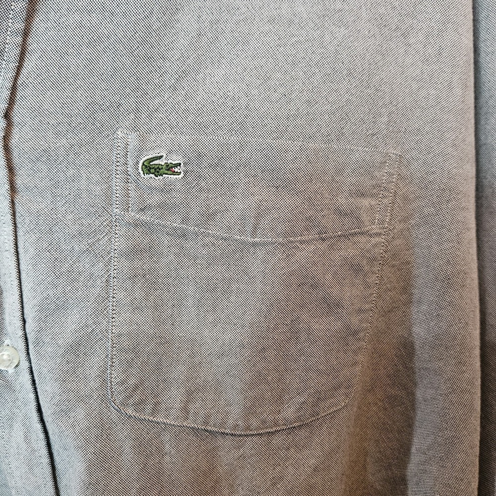 Lacoste Shirt Men's 46 Gray 100% Cotton LS Reg-Fit Collared Oxford Crocodile - Picture 5 of 8